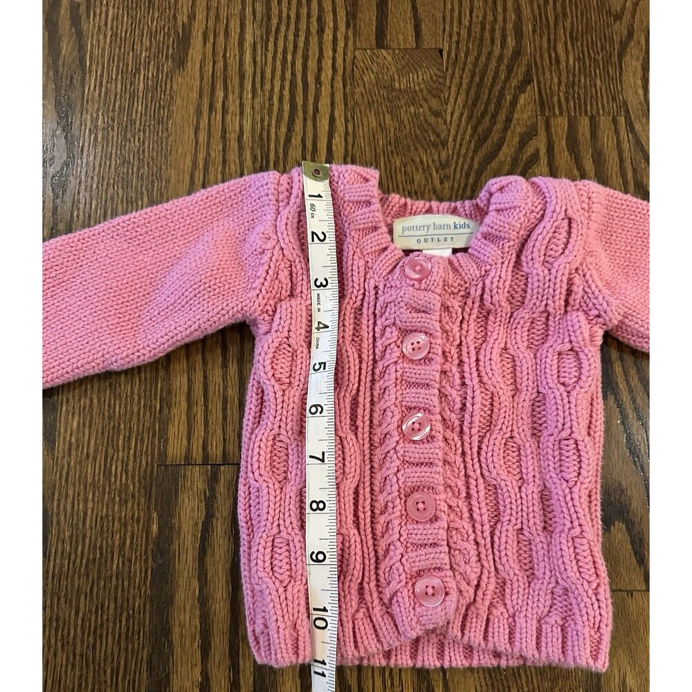 Pottery Barn Kids Outlet Cotton Cable Knit Pink Cardigan Sweater 0-3 mth Holiday - Picture 6 of 7